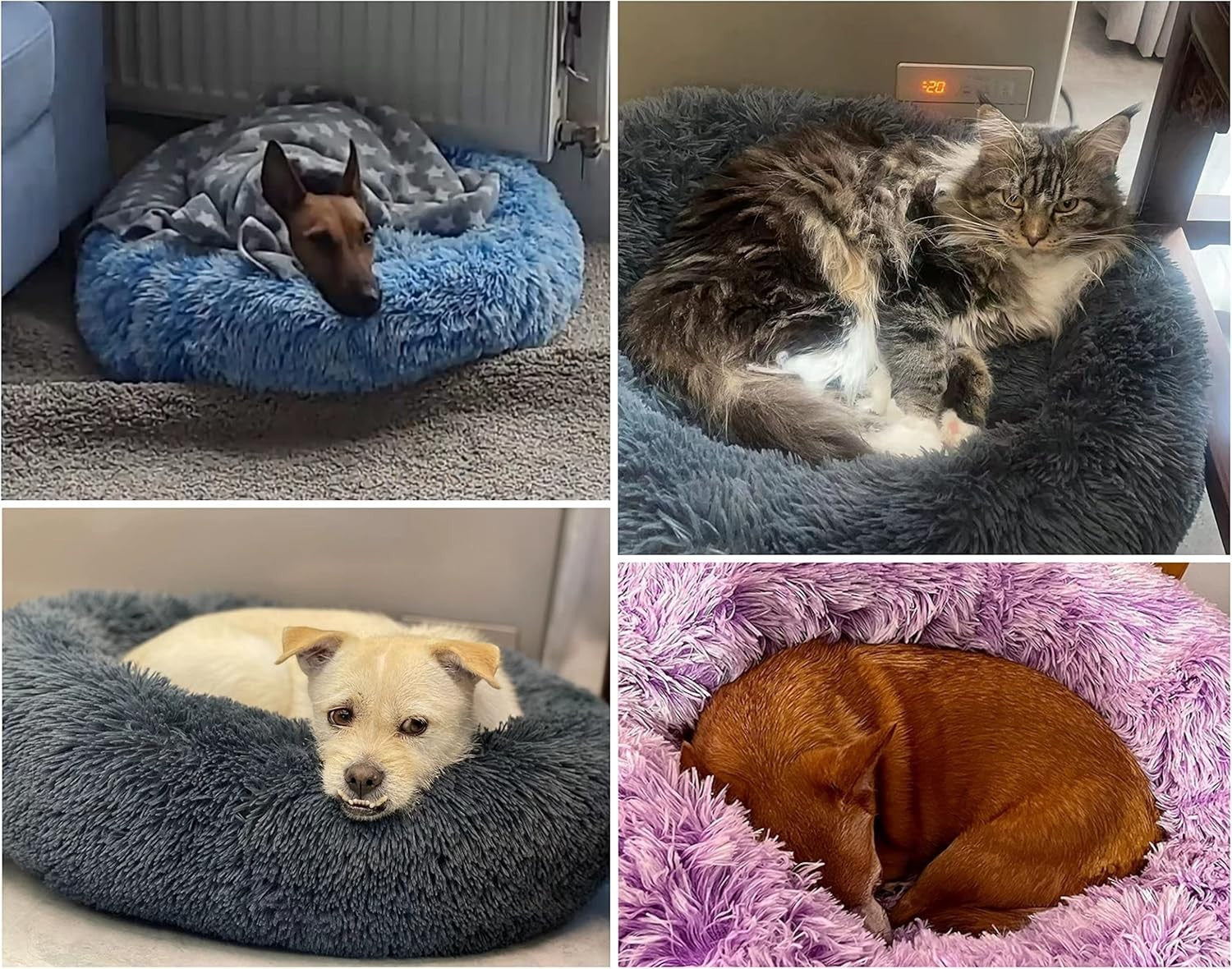 XXL Calming Donut Dog Bed 100cm Anti Anxiety Faux Fur Pink