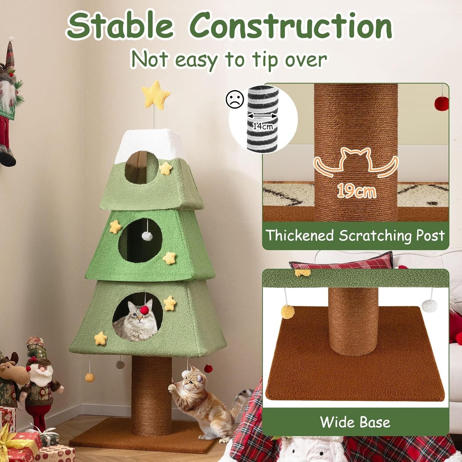 Christmas Cat Tree Tower 160cm Green Festive Multi-Level Condo Scratcher