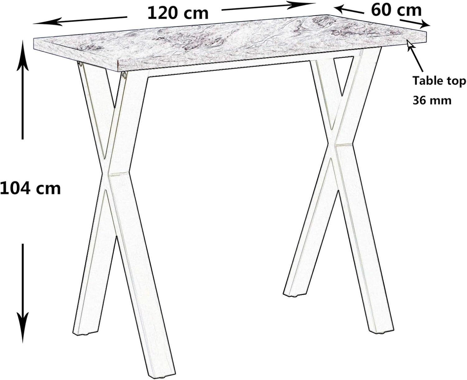 Oak Marble Effect Breakfast Bar Table with Metal Legs – Modern Counter Dining
