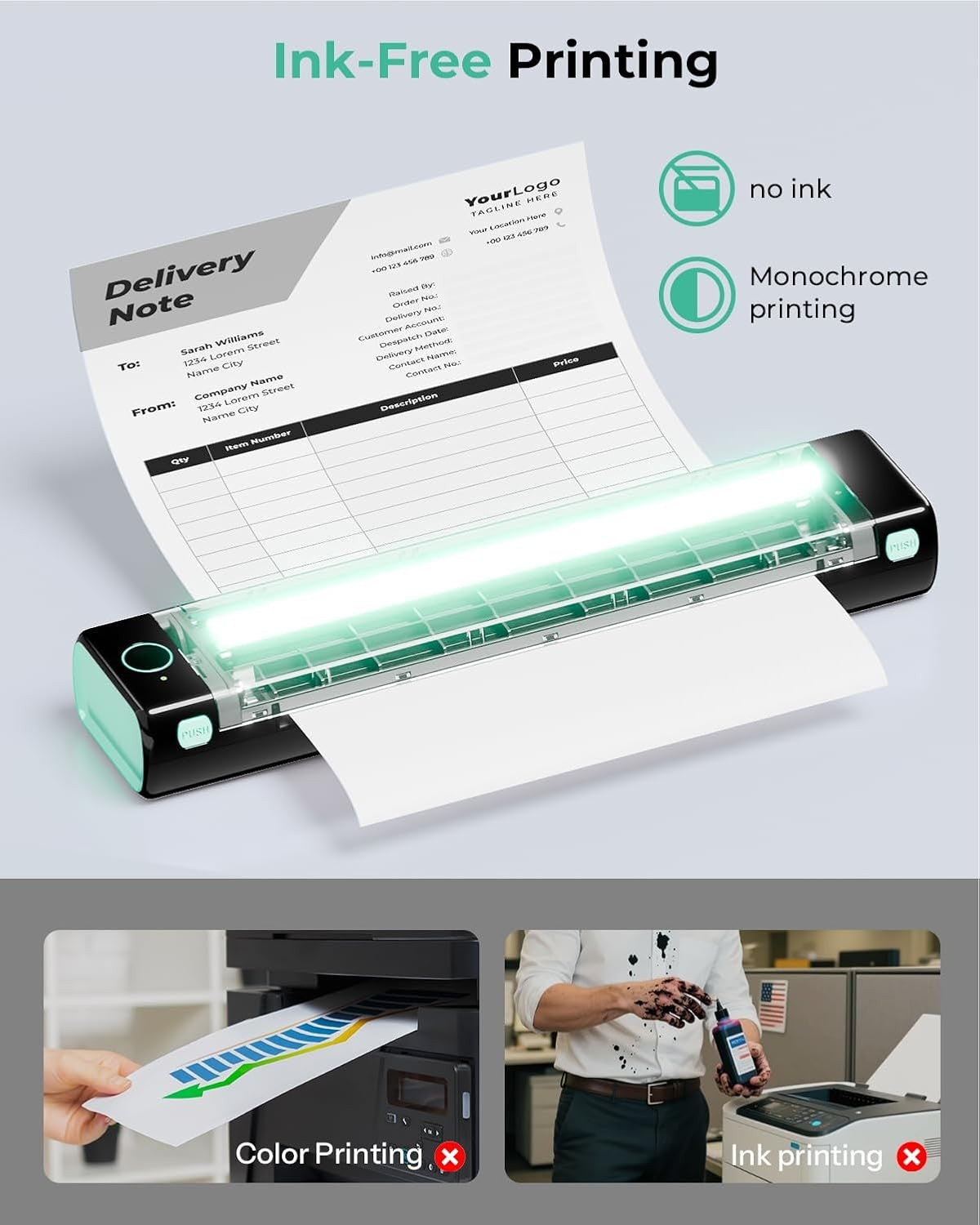 Portable A4 Bluetooth Thermal Printer Inkless Mobile Printer