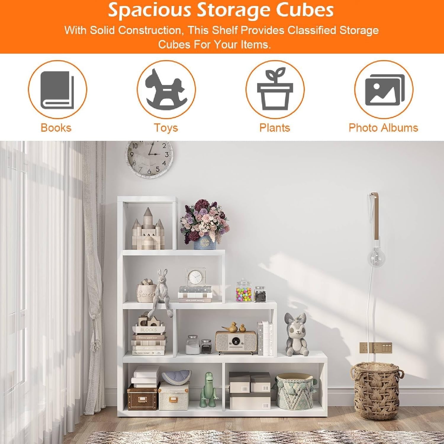 Modern 4-Tier Cube Storage Bookcase Stair Shelf Display Unit for Living Room