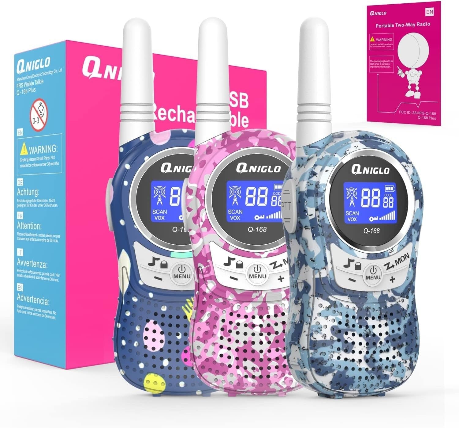Kids Rechargeable Walkie Talkies 3 Pack Long Range VOX 8 Channel Radio