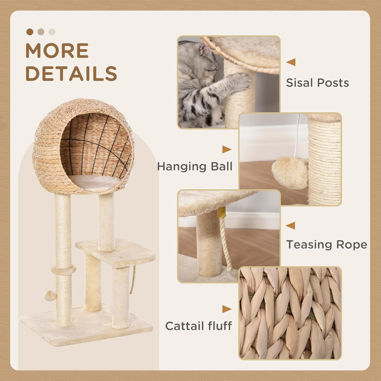 Cat Tree Tower 100cm Indoor Scratching Post Condo Perch Sisal Play Centre