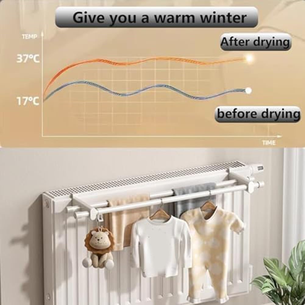 Double Bar Radiator Towel Rail Clothes Dryer – Adjustable, Space-Saving 62cm
