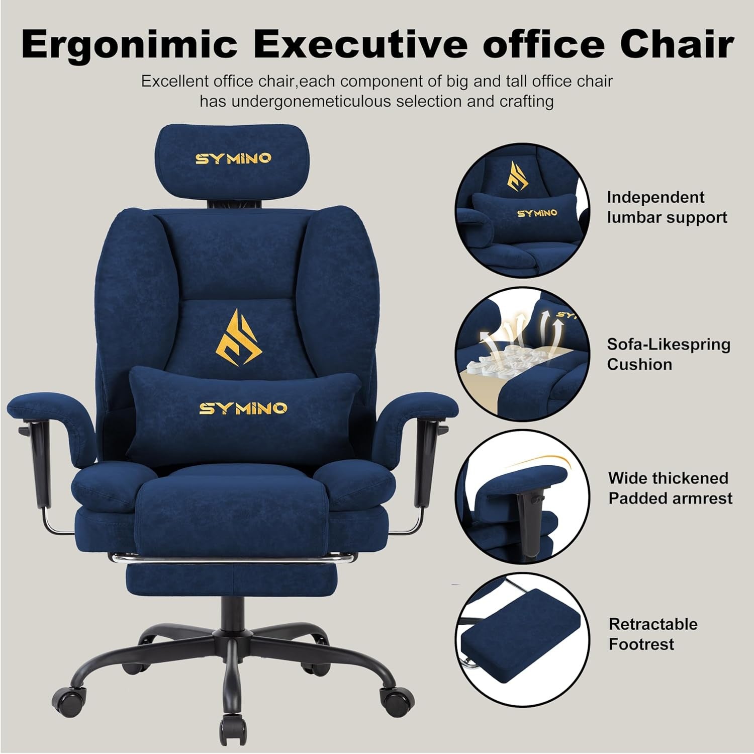 Ergonomic Gaming Chair w/ Footrest Pocket Spring PU Leather Blue