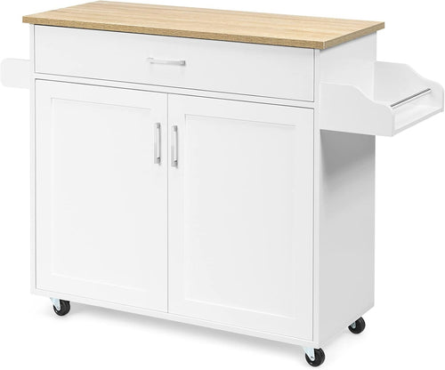 Kitchen Island Trolley on Wheels Storage Cabinet Drawer Wood