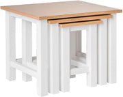 White Wood Nesting Coffee Tables Set of 3 Oak Top Contemporary Already Assembled