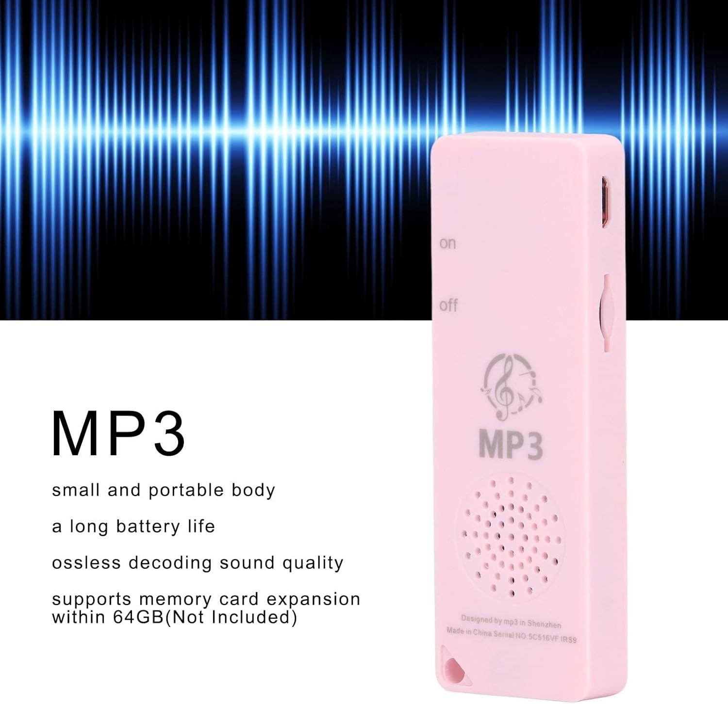 Mini MP3 Player Lossless Sound 64GB Support Portable Pink