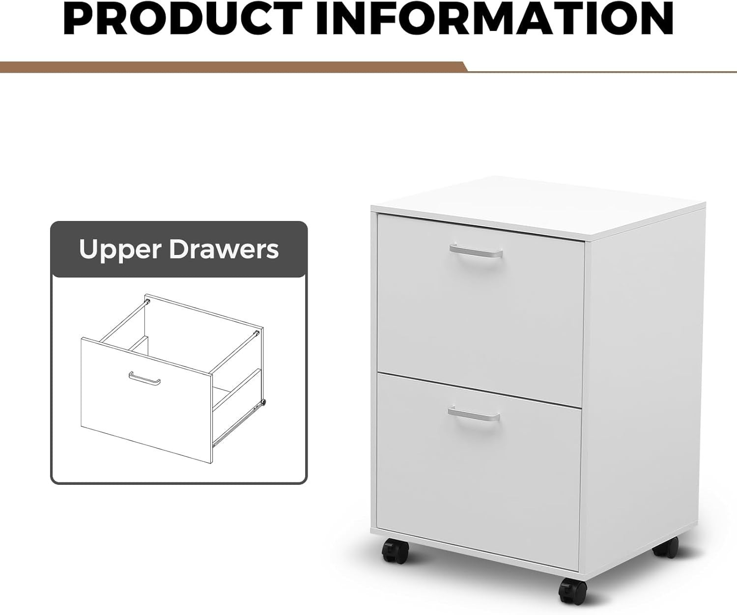 White Rolling Vertical File Cabinet 2 Drawer A4 Legal Storage