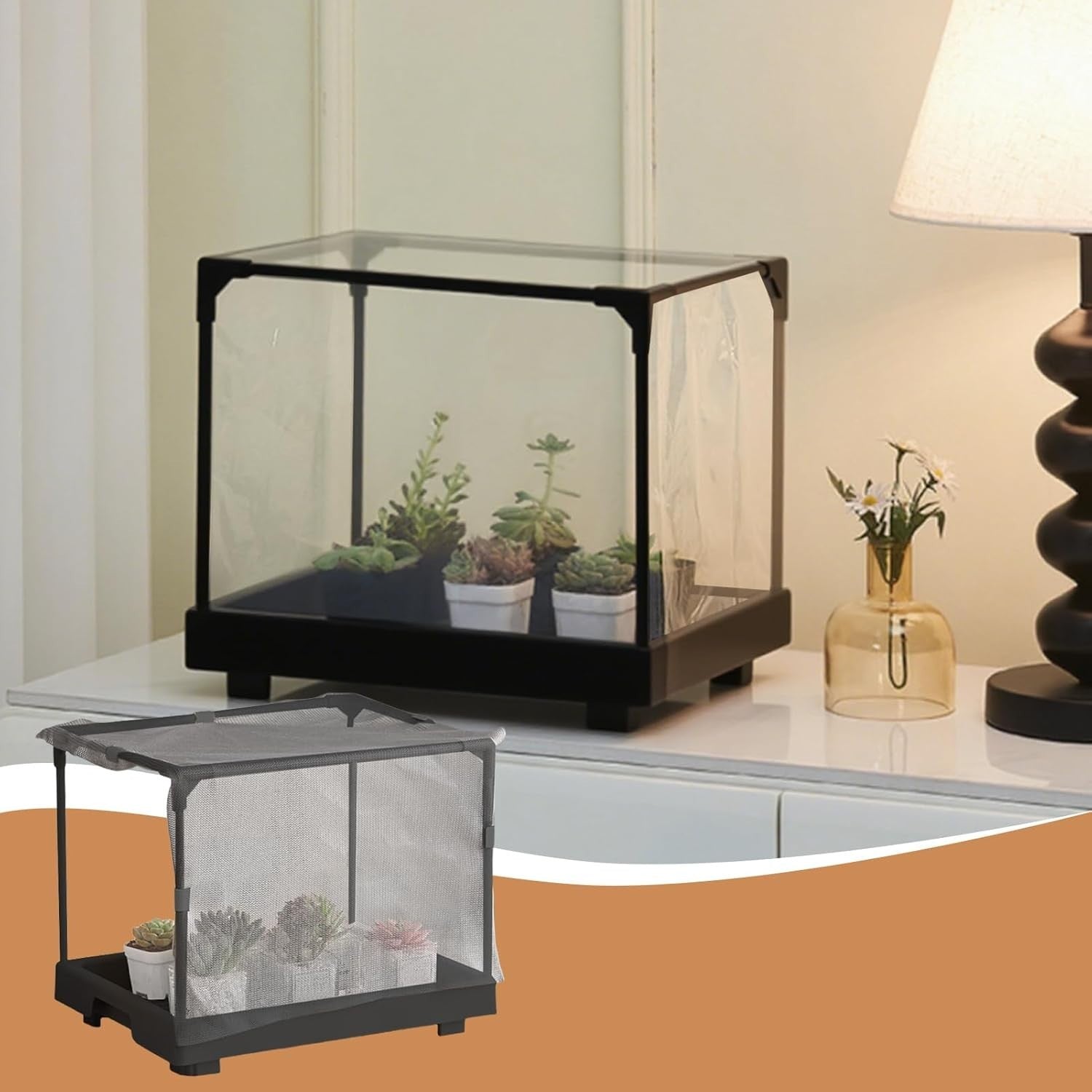 Mini Indoor Greenhouse Mesh Cover Plant Shelter Raised Succulent Grow Box