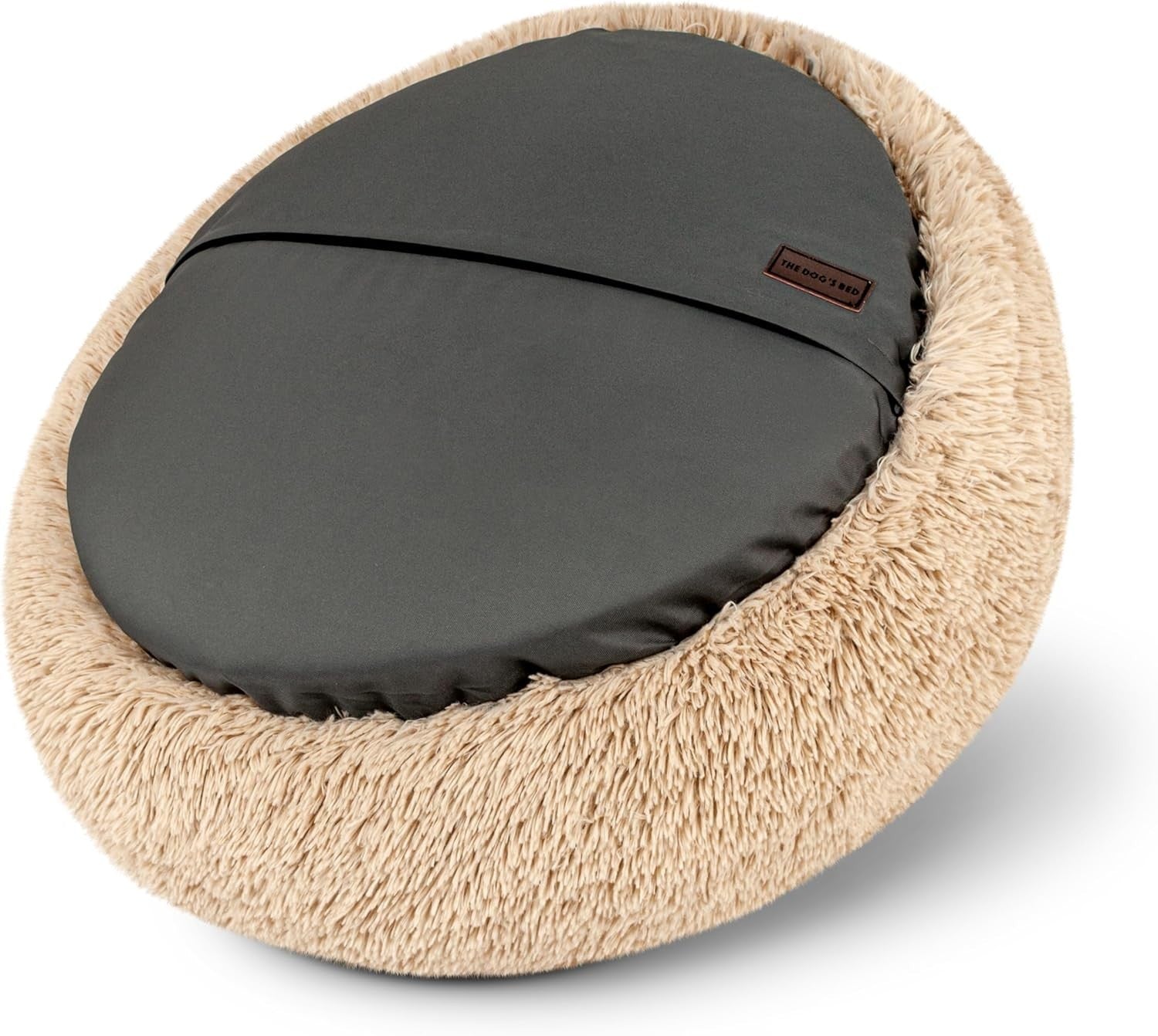 Medium Calming Donut Dog Bed 76cm Plush Round Nest Beige
