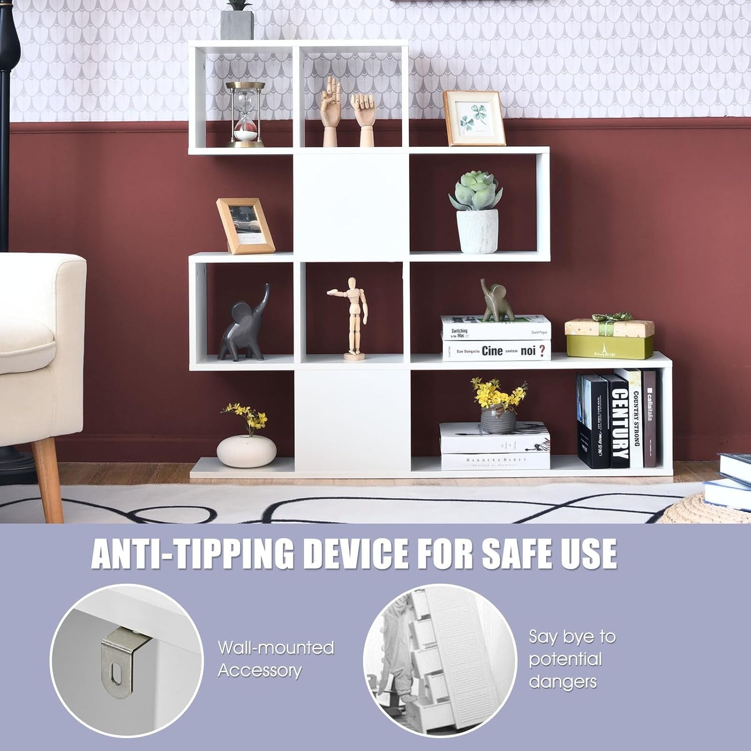 4-Tier White Cube Storage Shelf Modern Freestanding Bookcase Display Unit