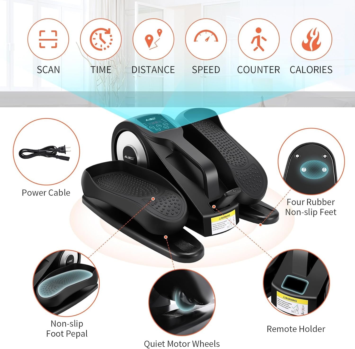Under Desk Electric Elliptical Pedal Exerciser Quiet Seated Leg Trainer