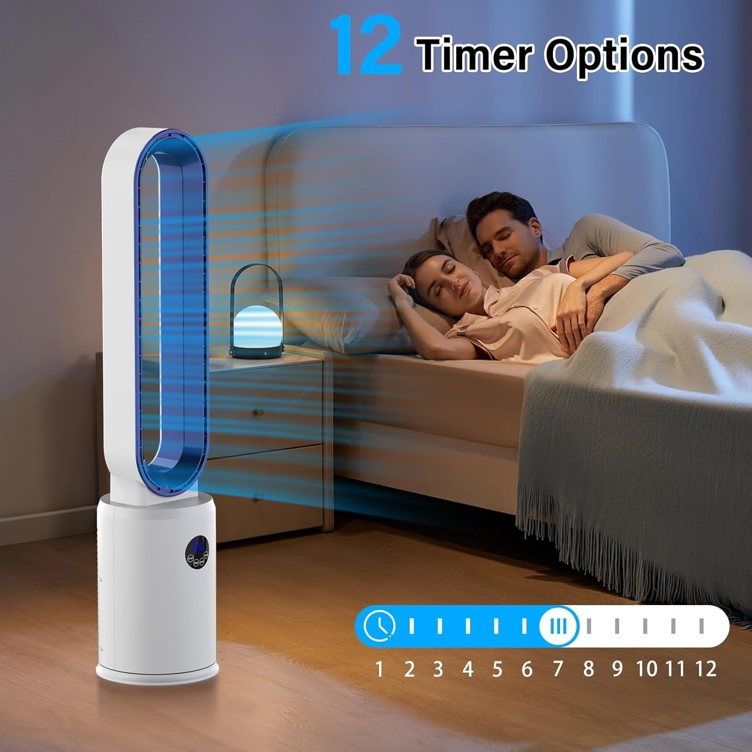 38-Inch Bladeless Tower Fan – 24-Speed Quiet Cooling w Remote LED Timer Display