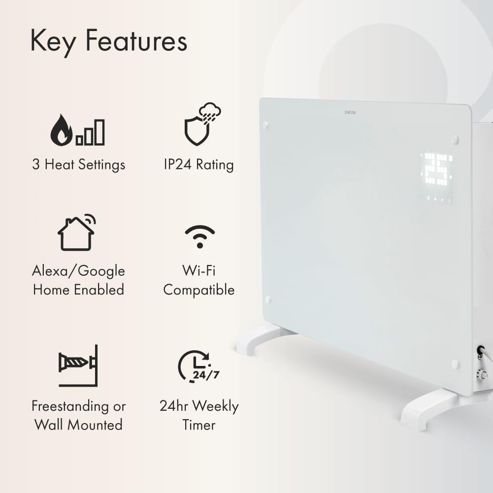 2000W Smart Electric Panel Heater WiFi Alexa Wall or Freestanding Timer