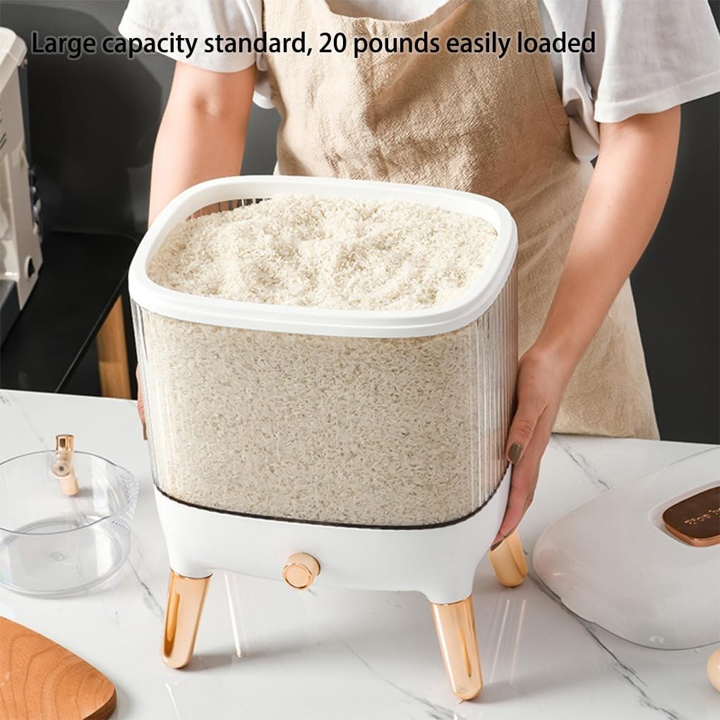 10KG Automatic Rice Bucket Dispenser Airtight Transparent Grain Box