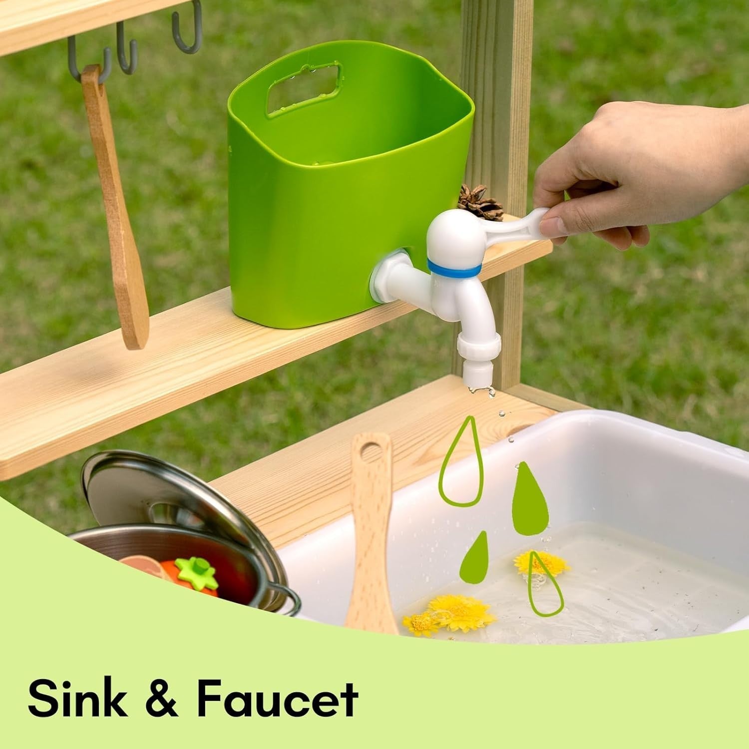 Outdoor Mud Kitchen for Kids Wooden Playset w/ Sink BBQ Toys