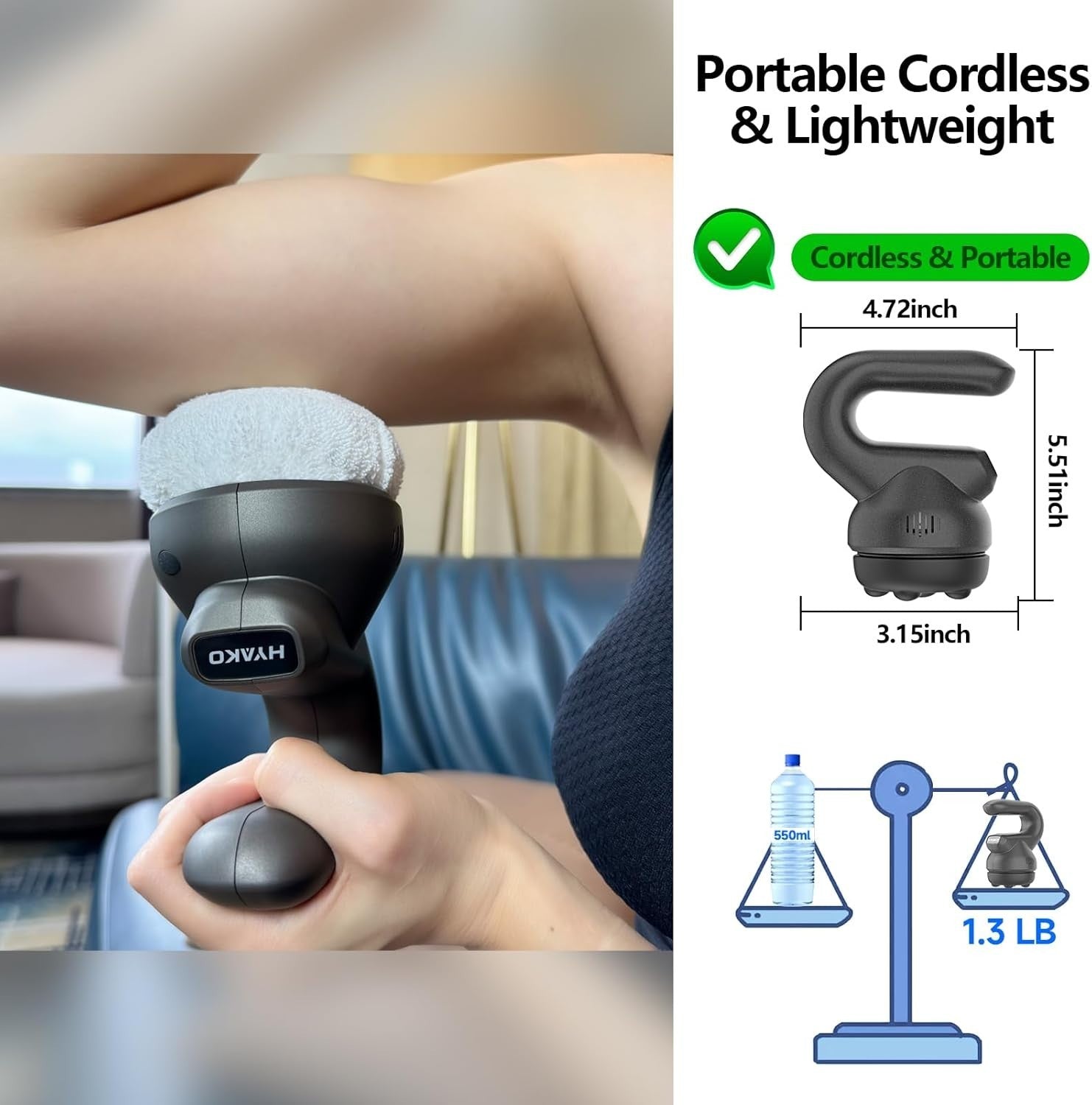 Deep Tissue Handheld Massager 3 Heads Multi-Speed for Neck Back Pain Relief