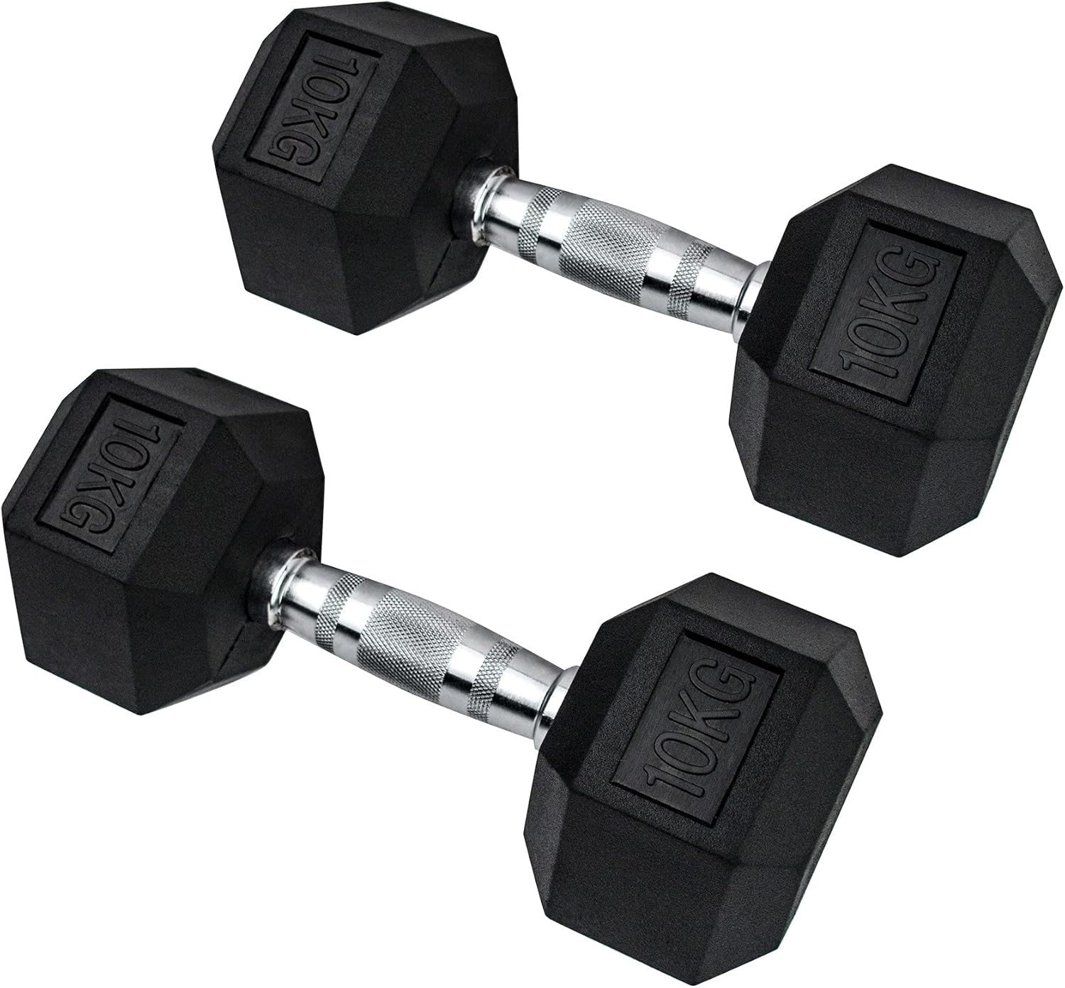30kg Hex Dumbbells Pair Rubber Encased Anti Roll Home Gym Weights