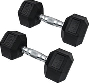 30kg Hex Dumbbells Pair Rubber Encased Anti Roll Home Gym Weights