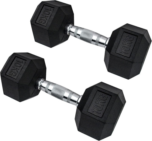 30kg Hex Dumbbells Pair Rubber Encased Anti Roll Home Gym Weights