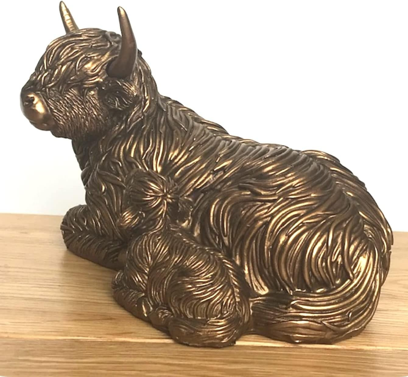 Bronzed Highland Cow & Calf Ornament | Rustic Farmhouse Resin Figurine Decor