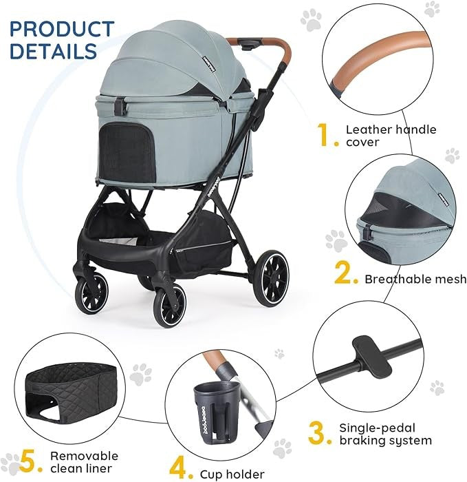 Luxury Dog Stroller Foldable Pet Pushchair Pram Medium Pets 60lb Cup Holder