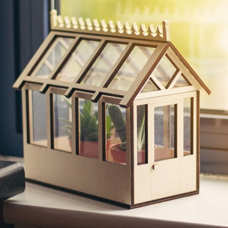 Mini Indoor Greenhouse Wooden Windowsill Herb & Cactus Display Box 21x20x13.5cm