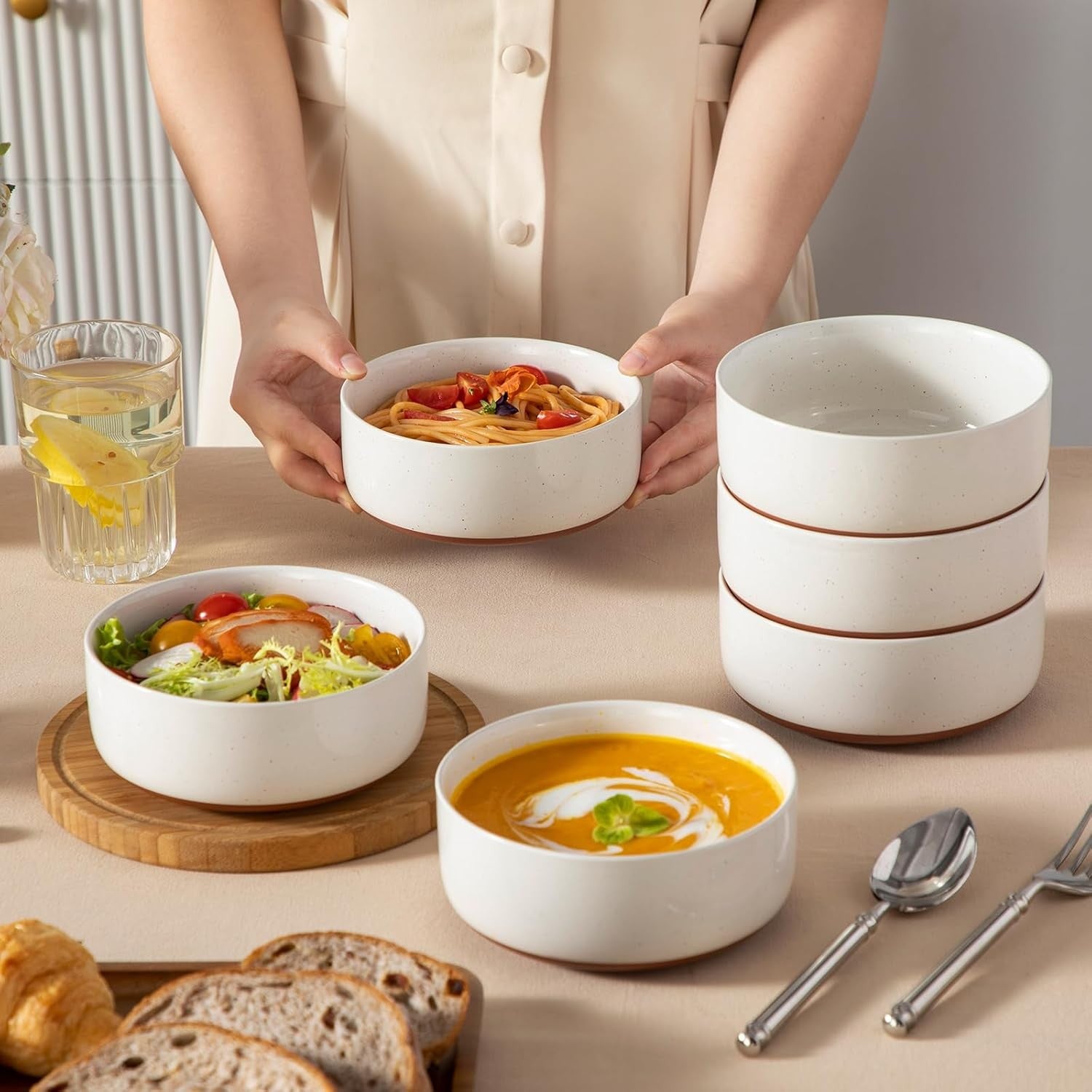 Cereal Bowls Set of 6 Ceramic Soup Breakfast Bowls 24oz Microwave Safe