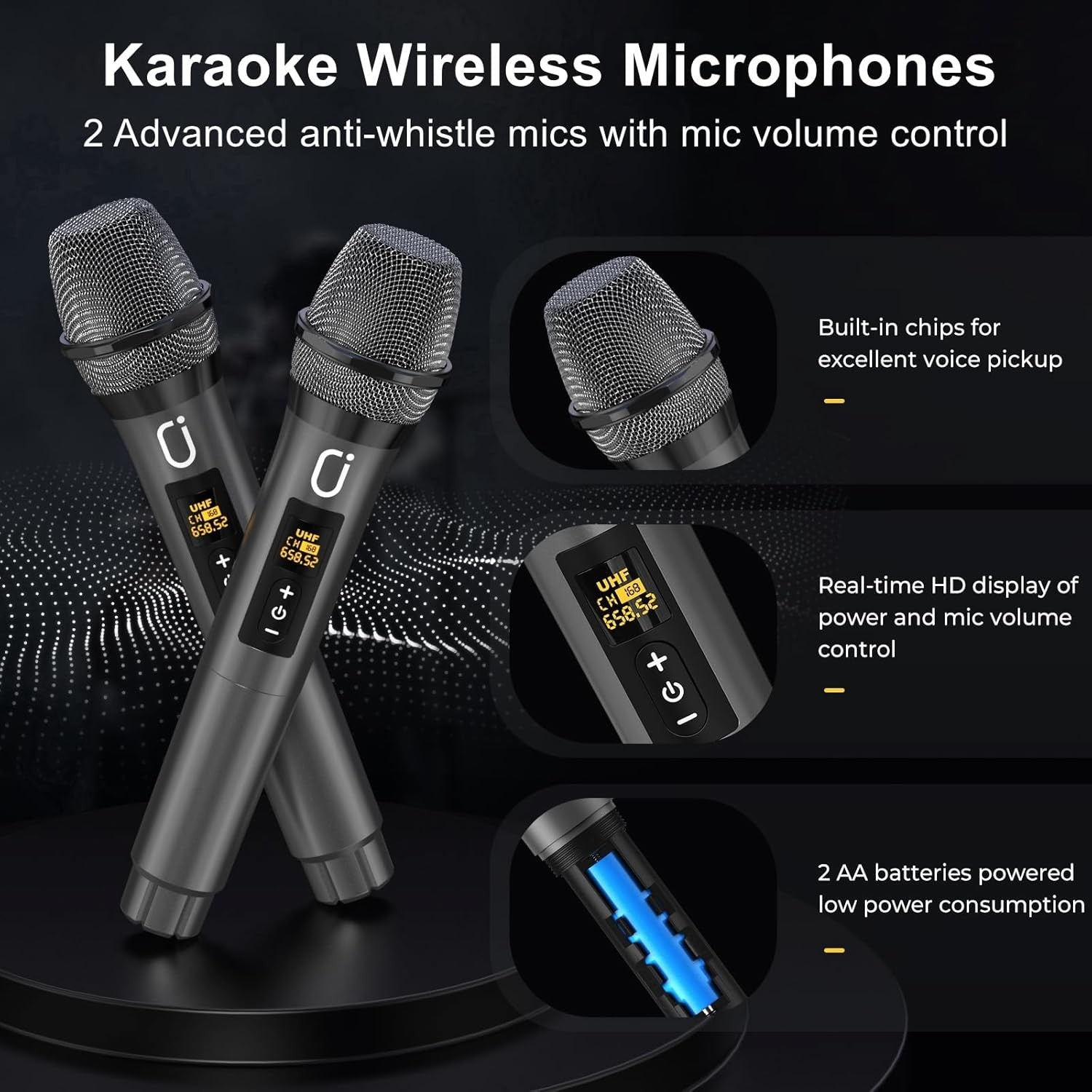 Karaoke Machine with 2 Wireless Mics 6.5" Subwoofer LED Speaker