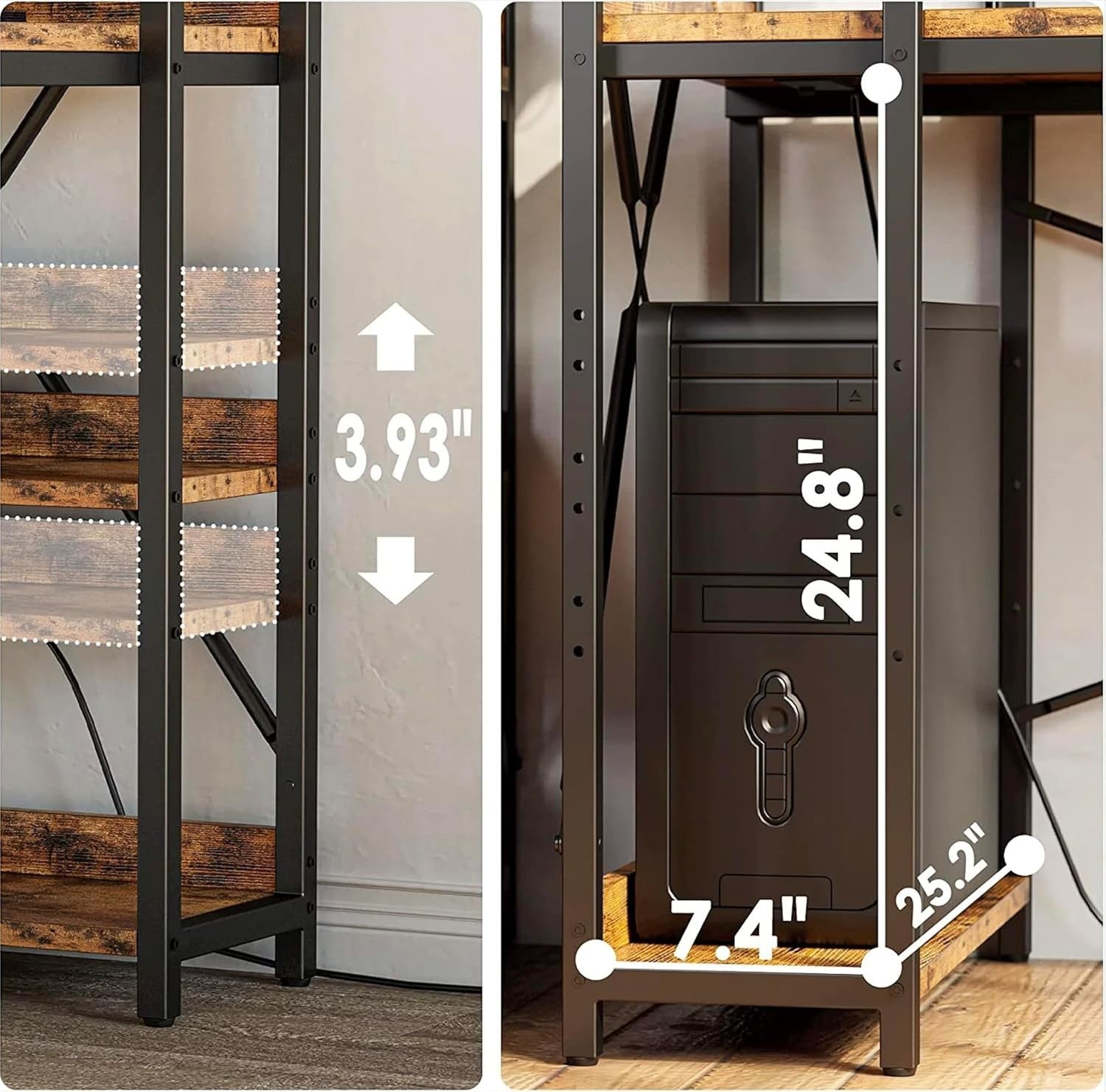 4 Tier Reversible Computer Desk 120cm Rustic Industrial Table w/ USB & Sockets