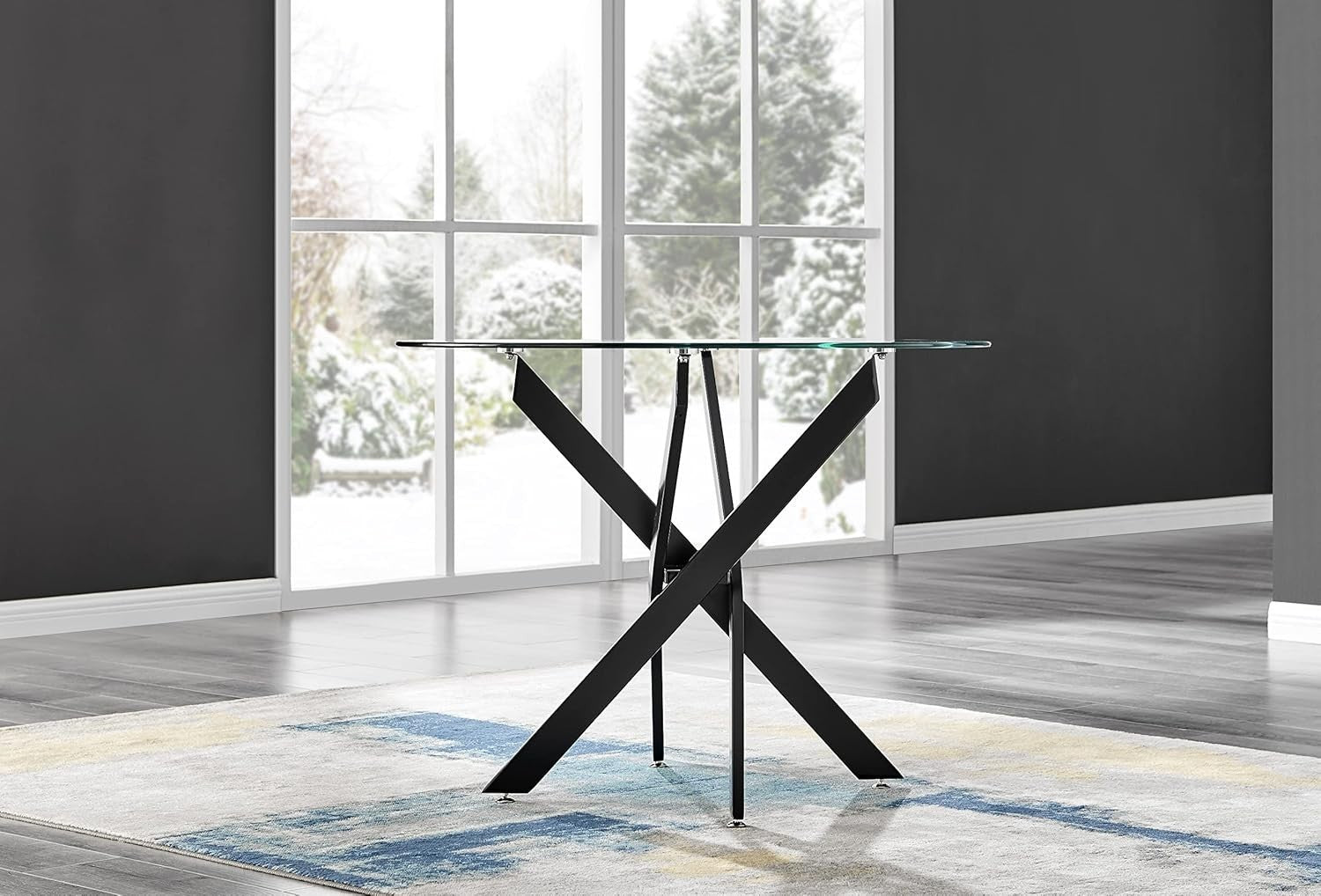 100cm Round Glass Dining Table Black Starburst Legs 4 Seater Modern