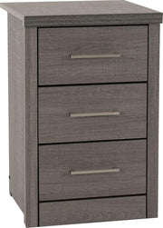 3 Drawer Bedside Table Black Wood Grain Modern Nightstand