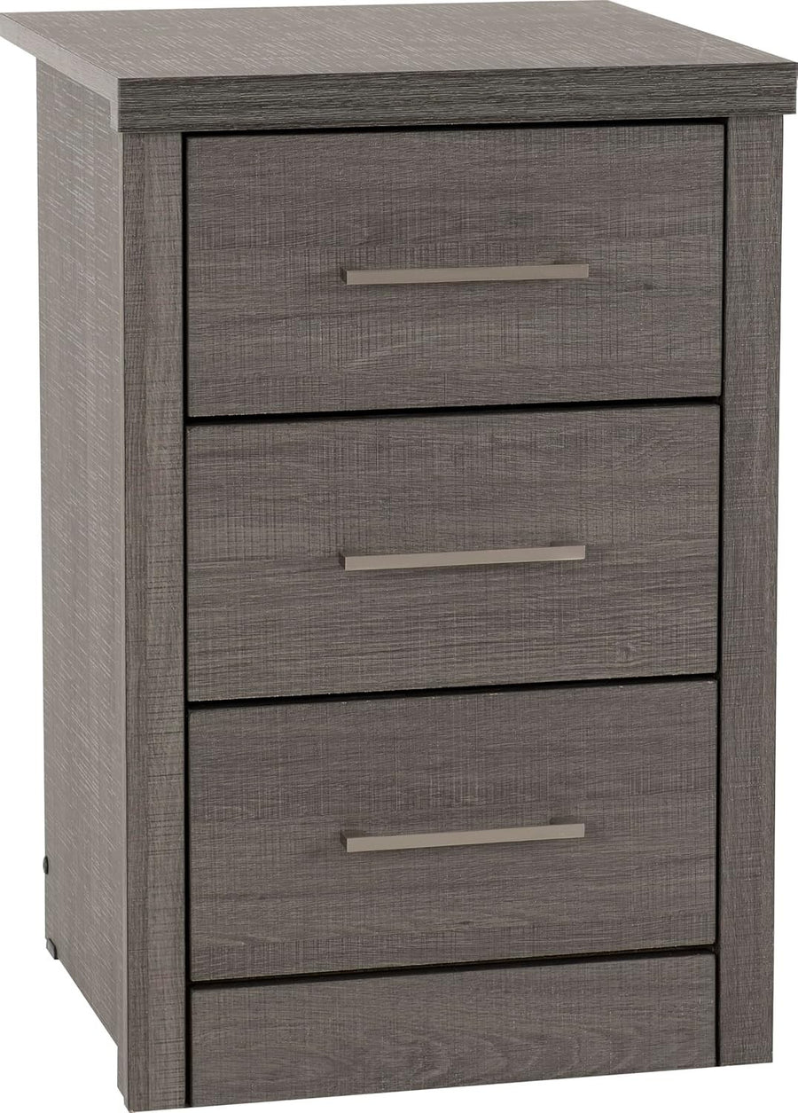 3 Drawer Bedside Table Black Wood Grain Modern Nightstand