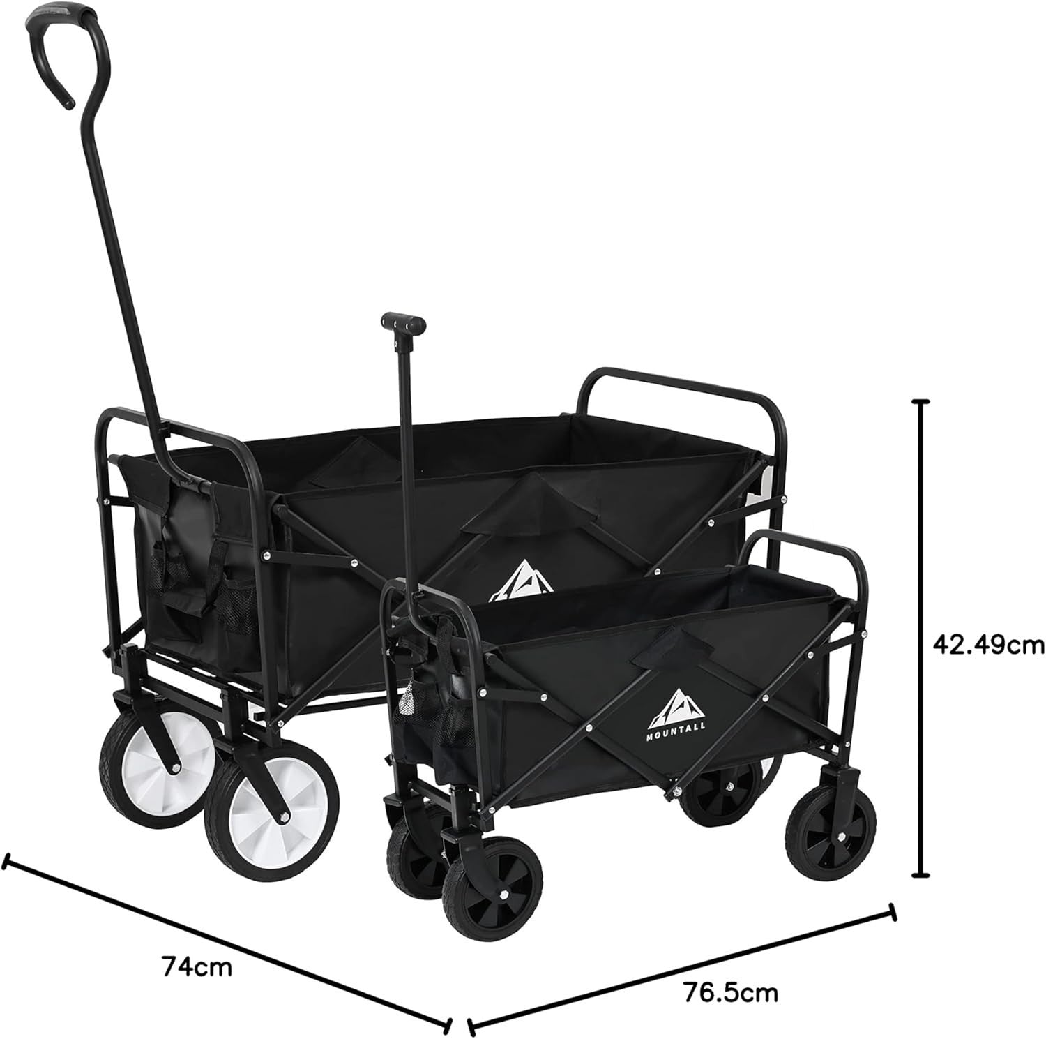 Black Mini Folding Garden Wagon 50L Lightweight Festival Camping Trolley 60kg