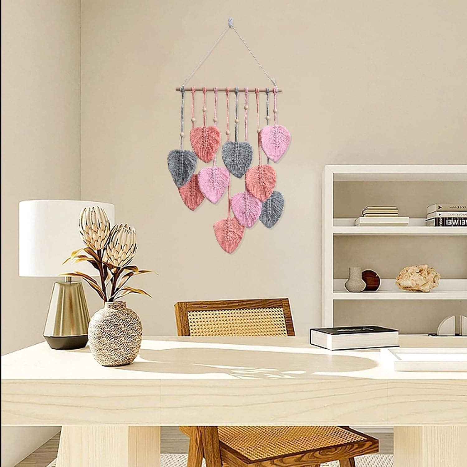 Pink Boho Macrame Leaf Wall Hanging 40x80cm Cotton Tapestry