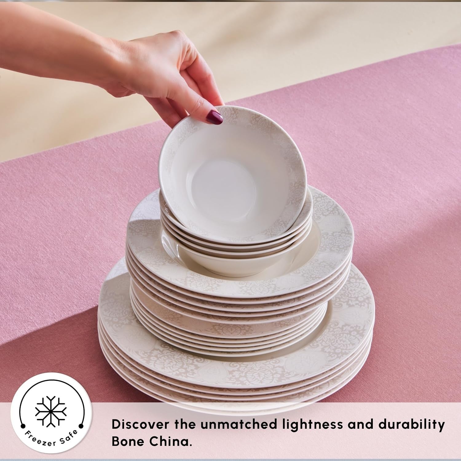 53pc Bone China Dinner Set for 12 White Plates Bowls Elegant Tableware