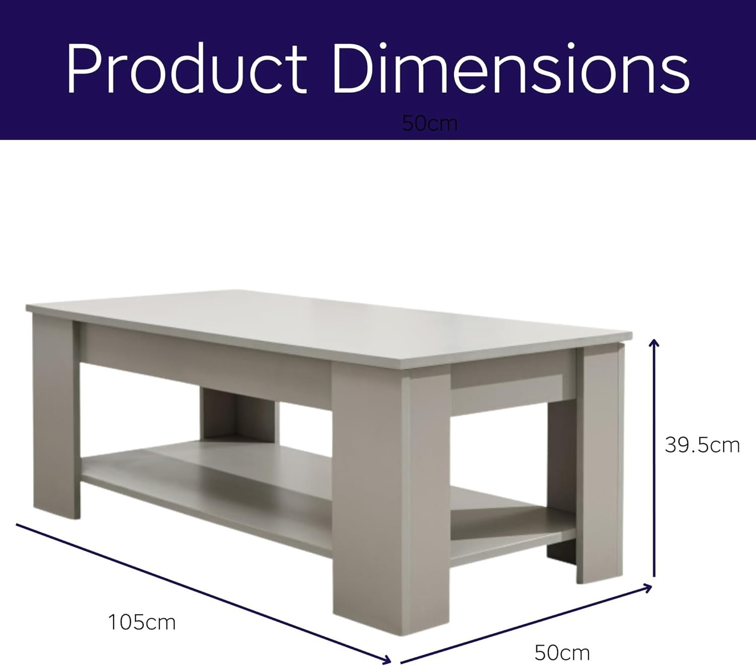 Modern Lift Top Coffee Table with Hidden Storage & Display Shelf – Grey