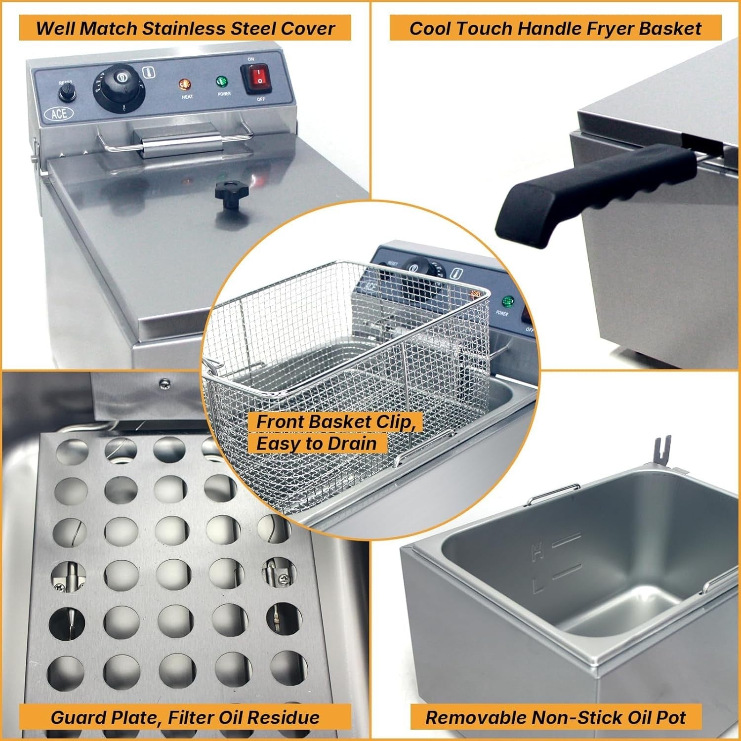 10L Electric Deep Fat Fryer 3000W Stainless Steel Countertop Chip Fryer