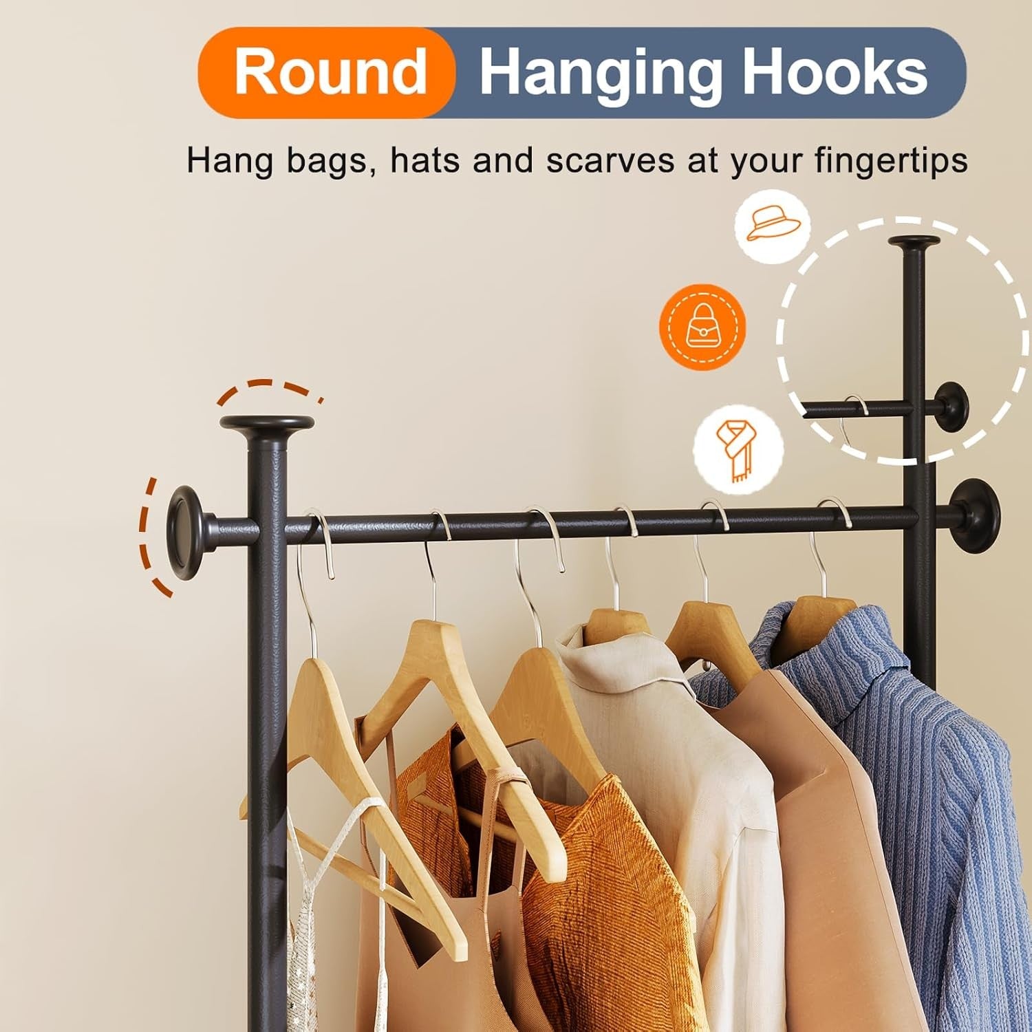 Freestanding Coat Rack with Shelf 3-in-1 Hall Tree Clothes Rail 157cm Black