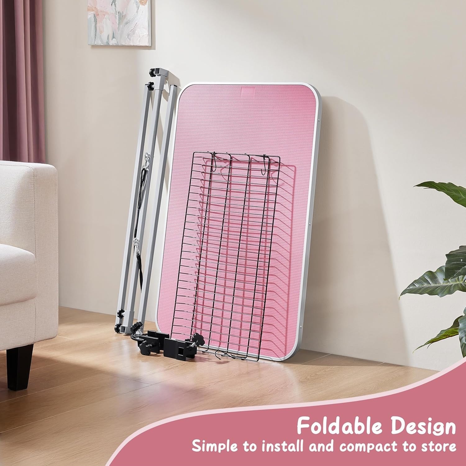 Foldable Pet Grooming Table 91cm Dog Cat Non Slip Adjustable Arm Pink