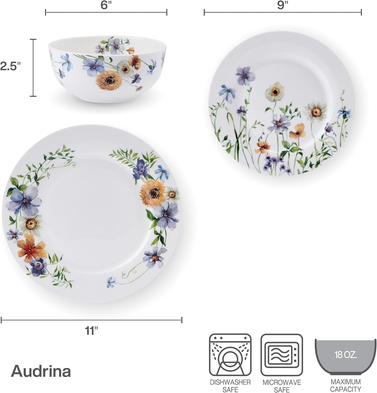 Floral Bone China Dinnerware Set 12 Piece Chip Resistant Plates Bowls