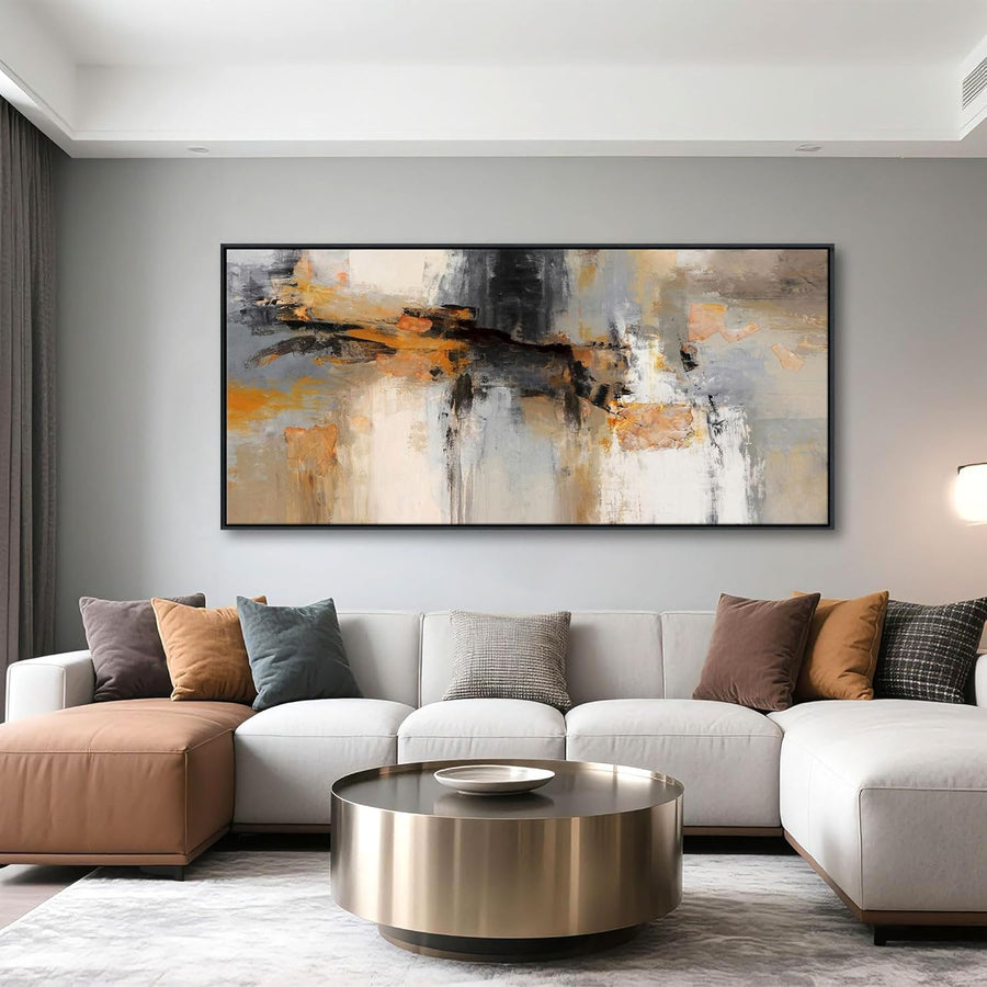 Large Abstract Canvas Wall Art Gray Yellow Modern Home Decor