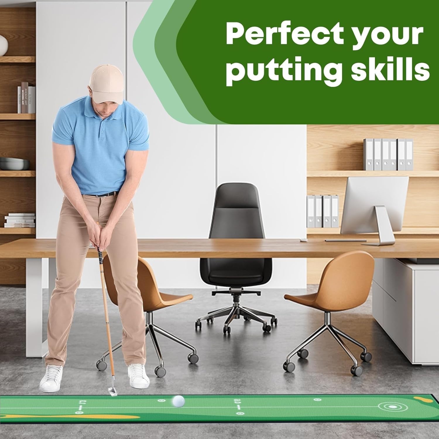 Golf Putting Mat Indoor Outdoor Practice Green 40in Anti Slip Training Aid
