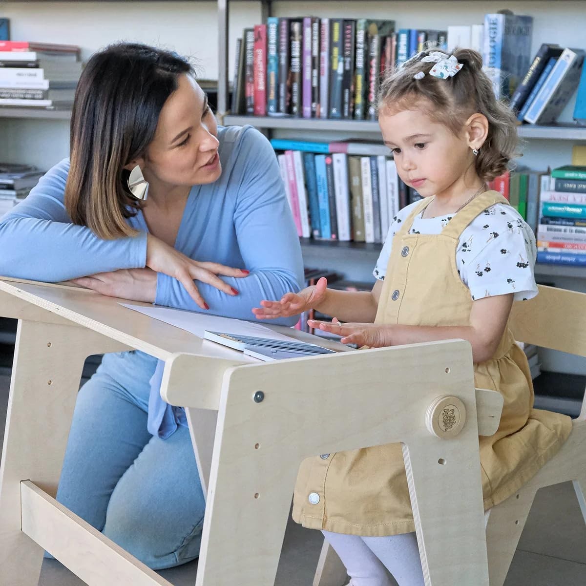 Adjustable Kids Wooden Table & Chair Set with Tilting Desk, Ergonomic, Durable
