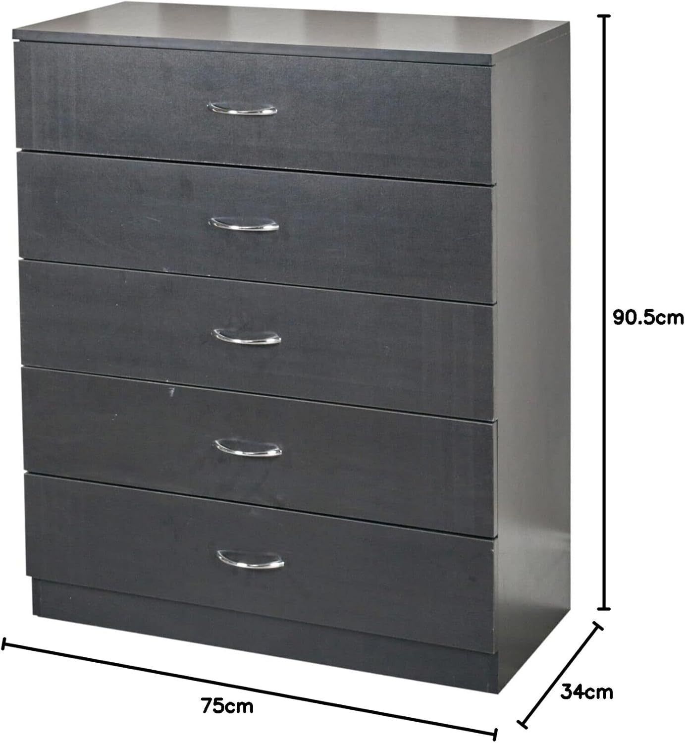 5 Drawer Black Wooden Chest Bedroom Storage Cabinet Polished Finish