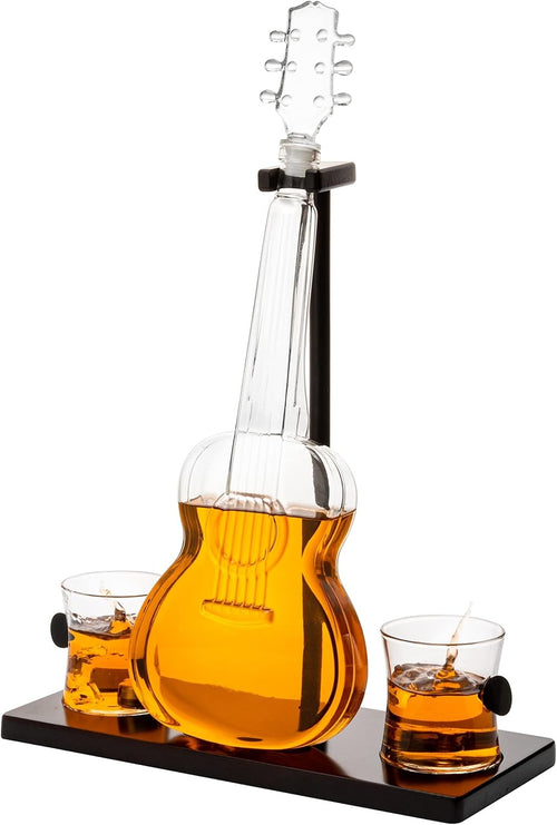 Guitar Whiskey Decanter 1L with Mahogany Base & 2 Glasses Music Lover Gift