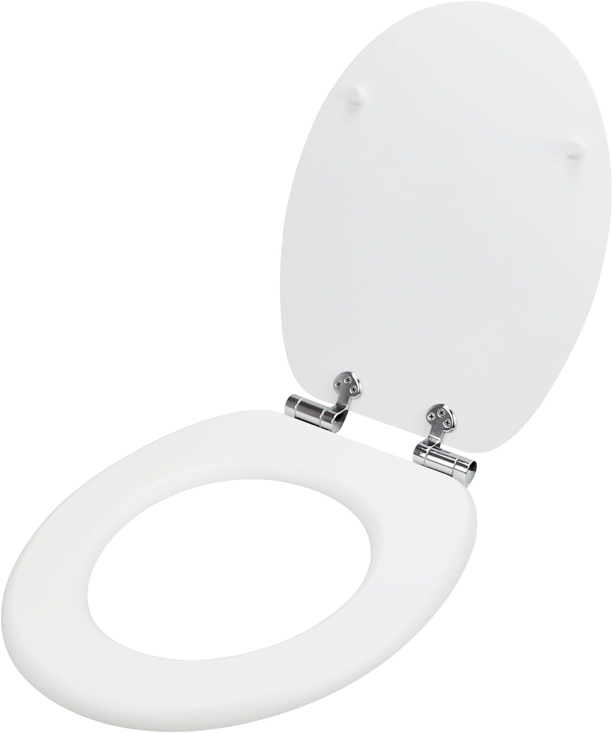 White Wooden Toilet Seat MDF Soft Close Adjustable Hinges 43.5x37.5cm