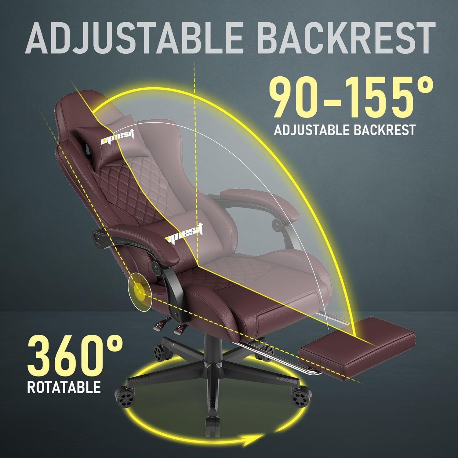 Ergonomic Gaming Chair with Footrest Reclining Brown Swivel