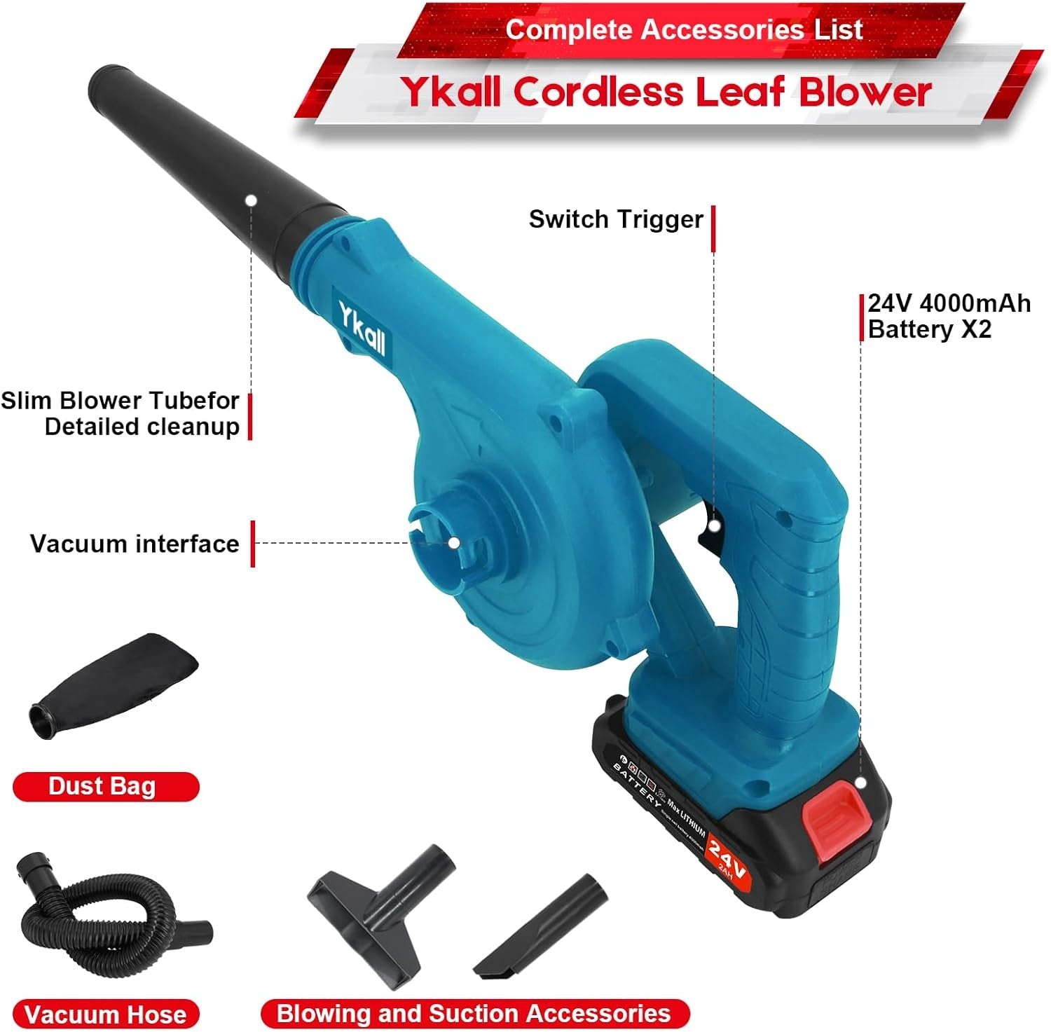 Cordless Leaf Blower 21V Dual Battery Lightweight Electric Garden Cleaner